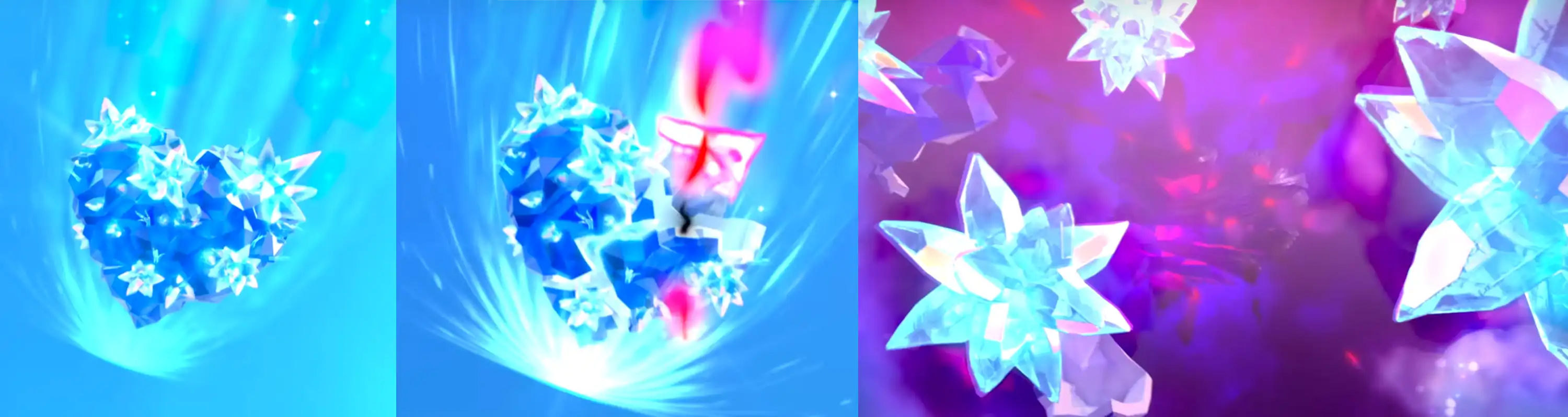 Sequence of the new crystal breaking apart.