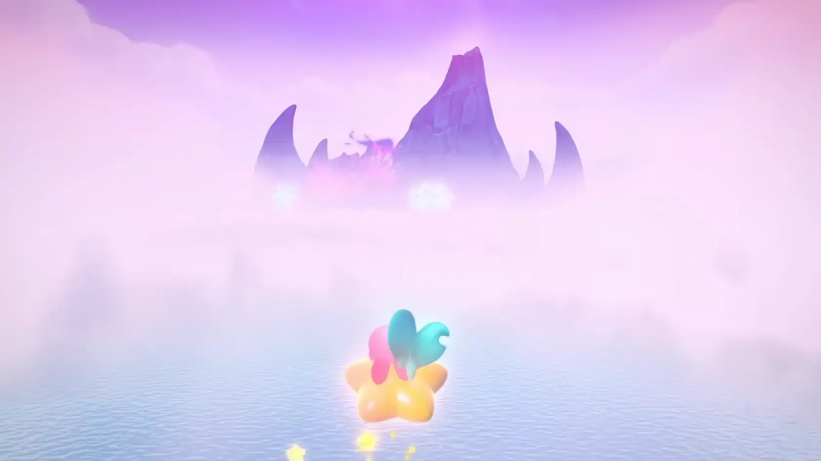 Kirby and Elfilin observing the dark island through the mist.