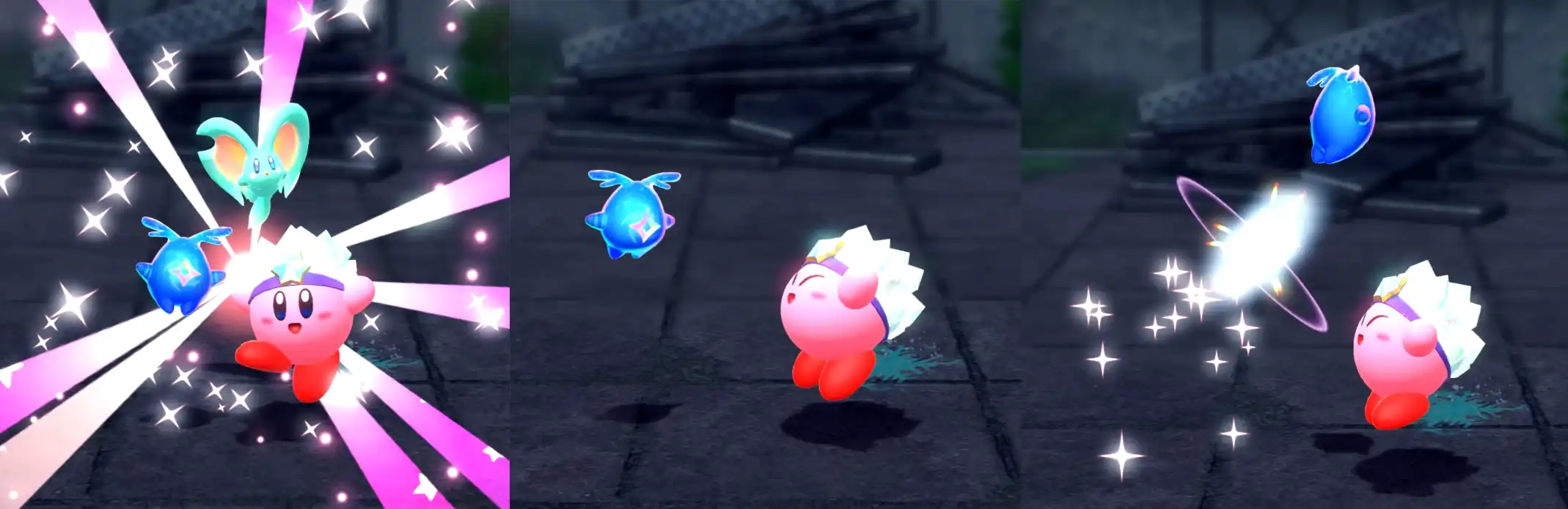 Two frames of a Starry thanking Kirby and dashing away.